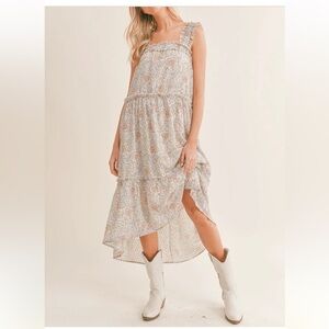 Sadie & Sage Golden Girl Maxi Tiered Smocked Tan Sundress Size S